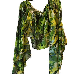 Live 4 Truth Green and Yellow Leaf Print Blouse Jr 13